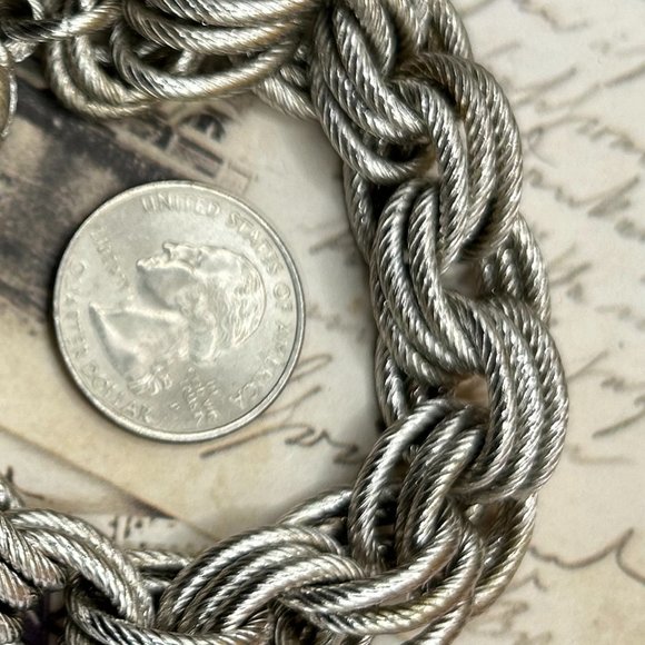 Estate Bronze Signed Milor Italy Thick Silver Plated Chain Bracelet - Picture 8 of 8